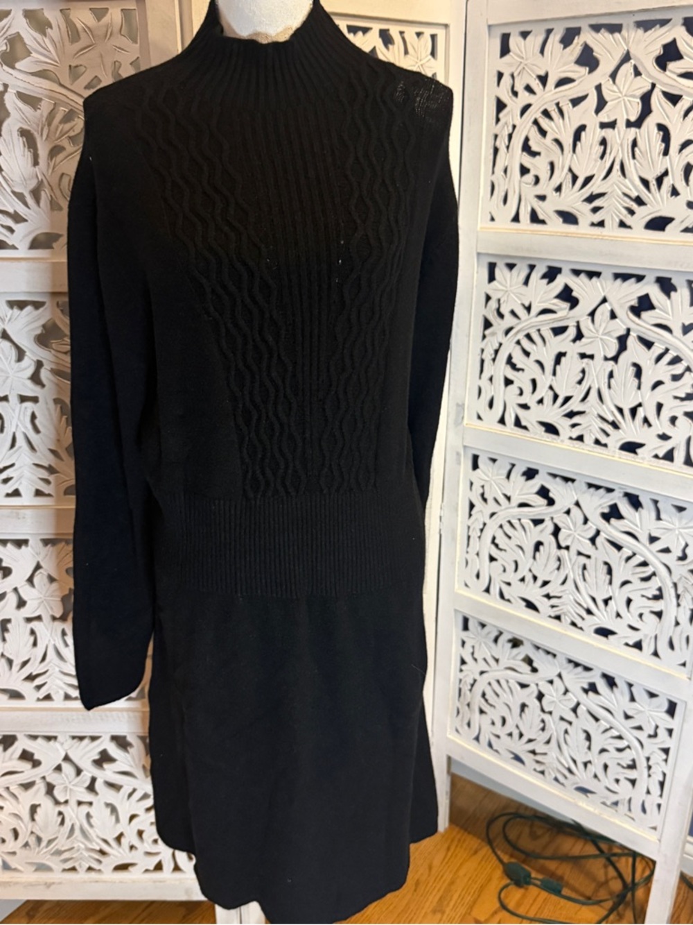 NWT Simply Couture Black Cable Knit Turtleneck Sweater Dress Sz XL